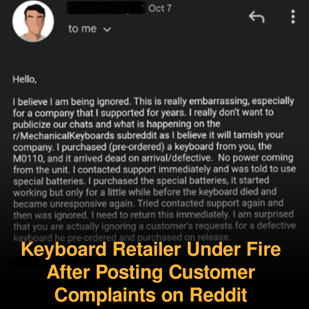 Keyboard Retailer Under Fire After Posting Customer Complaints on Reddit