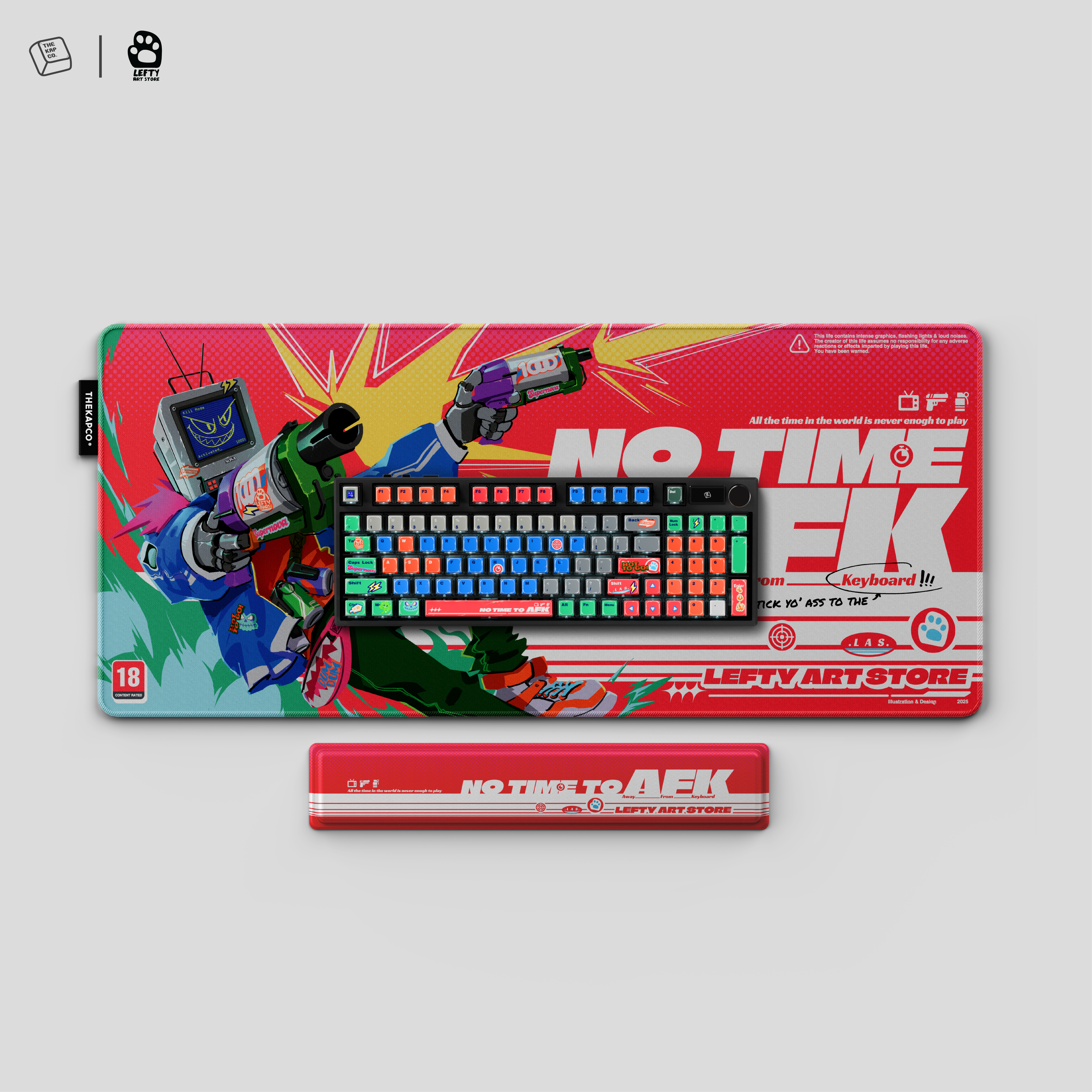 Thekapco x Lefty Art Store | No Time To AFK Deskmat & Wristrest
