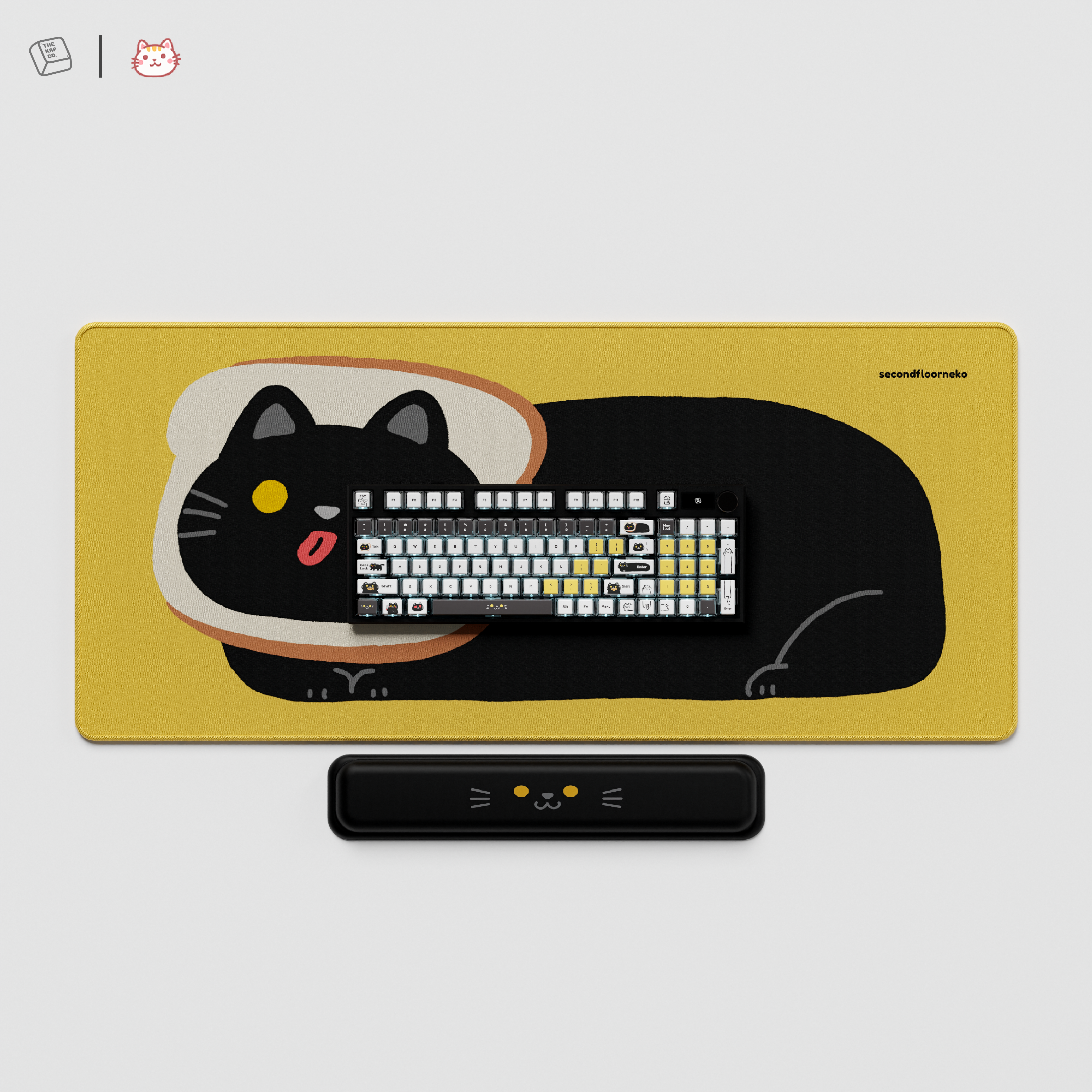Thekapco x secondfloorneko | Black Catto Deskmat & Wristrest