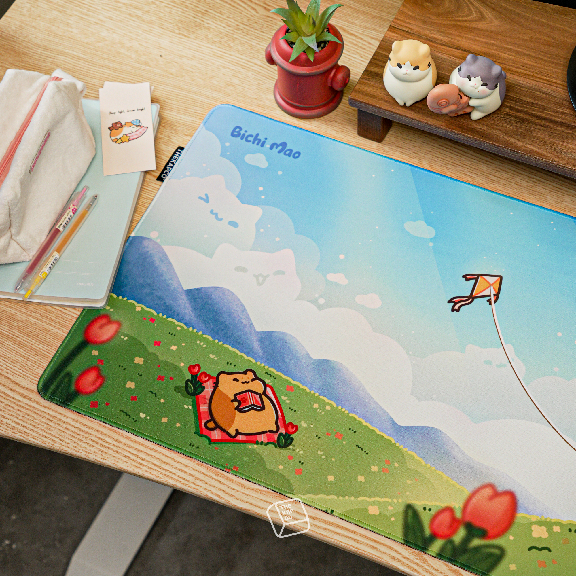 Thekapco x Bichi Mao | Unwind Blue Sky Cat Deskmat