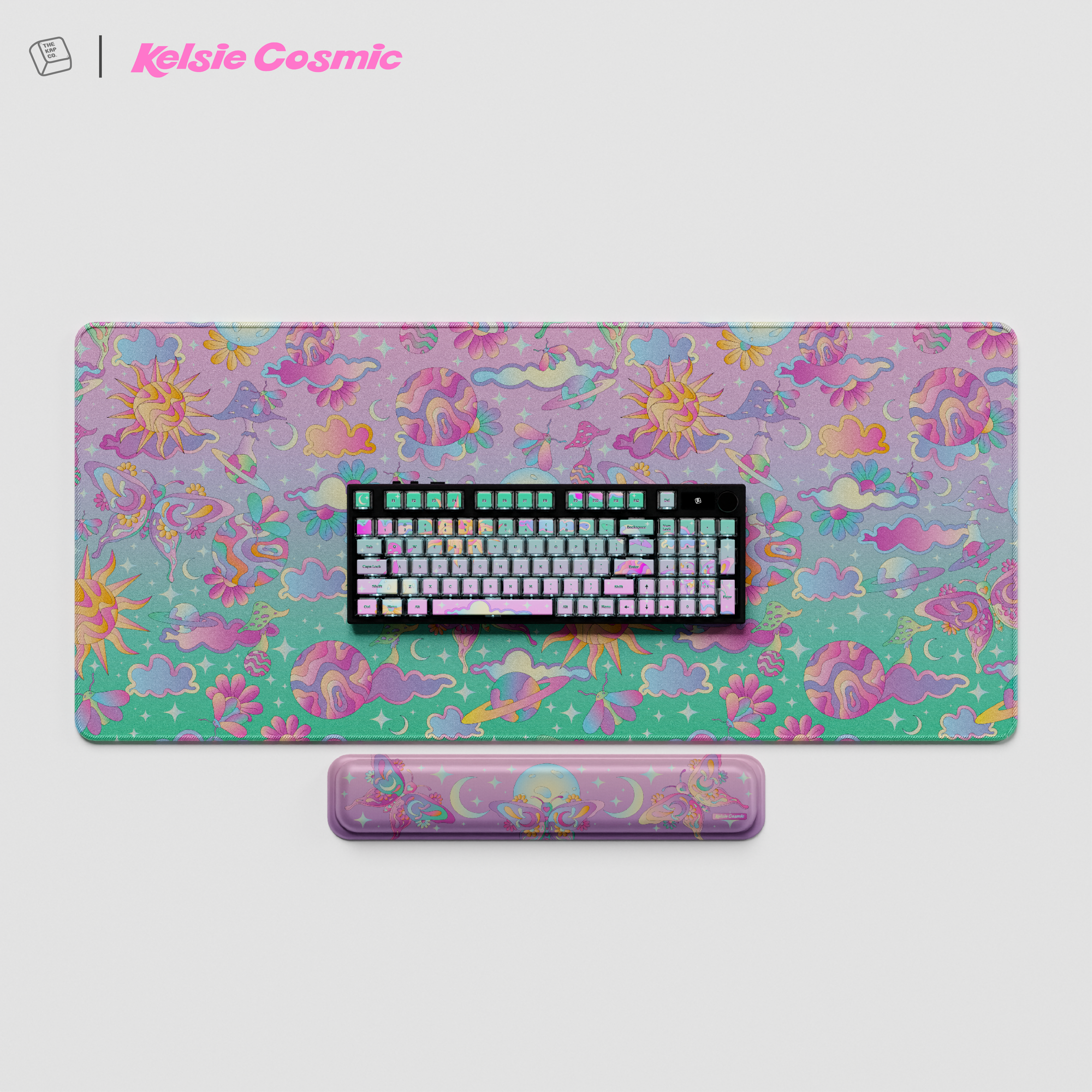 Thekapco x Kelsie Cosmic | Garden of Unearthly Delight Deskmat & Wristrest