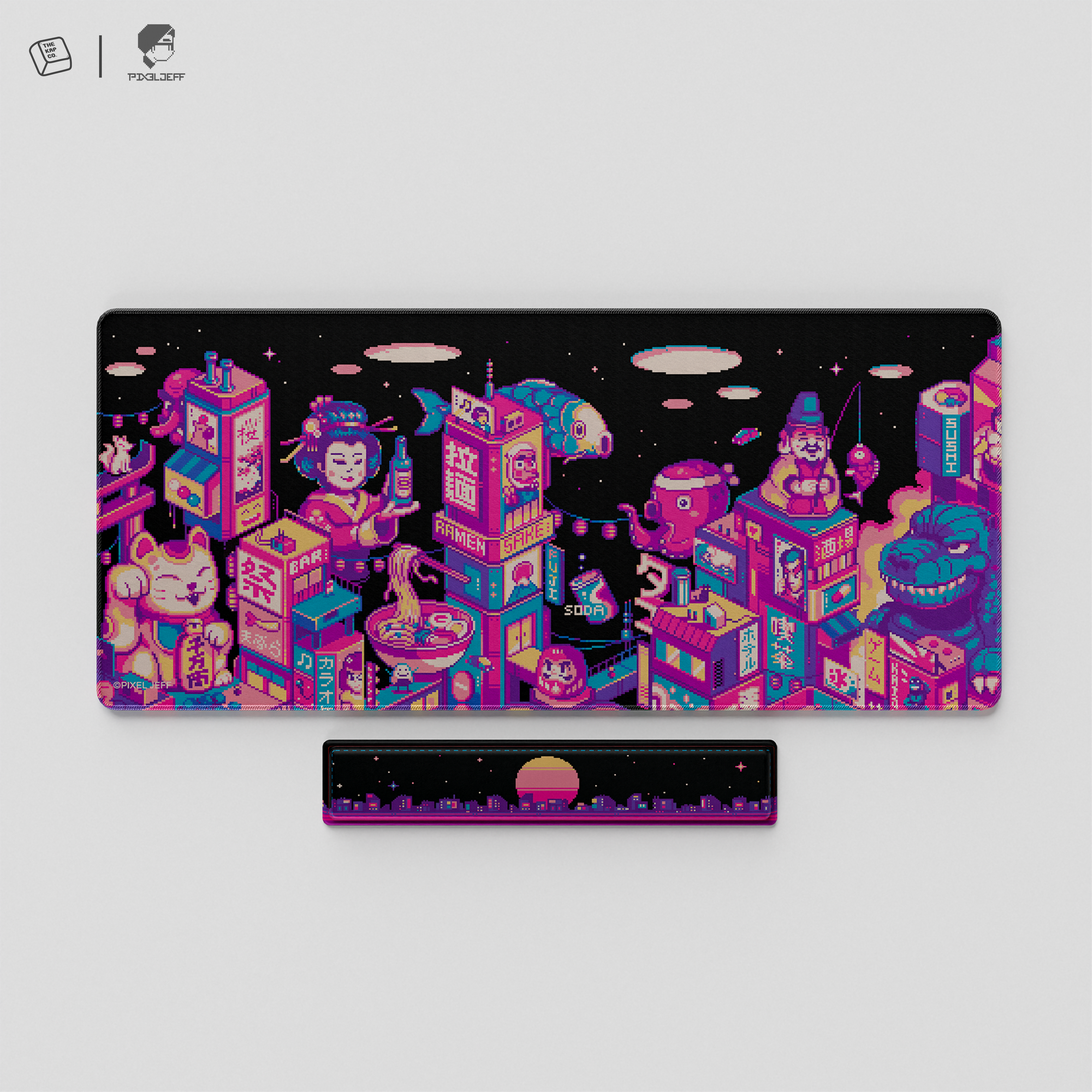 Thekapco x Pixel Jeff | Neon Japan Deskmat & Wristrest