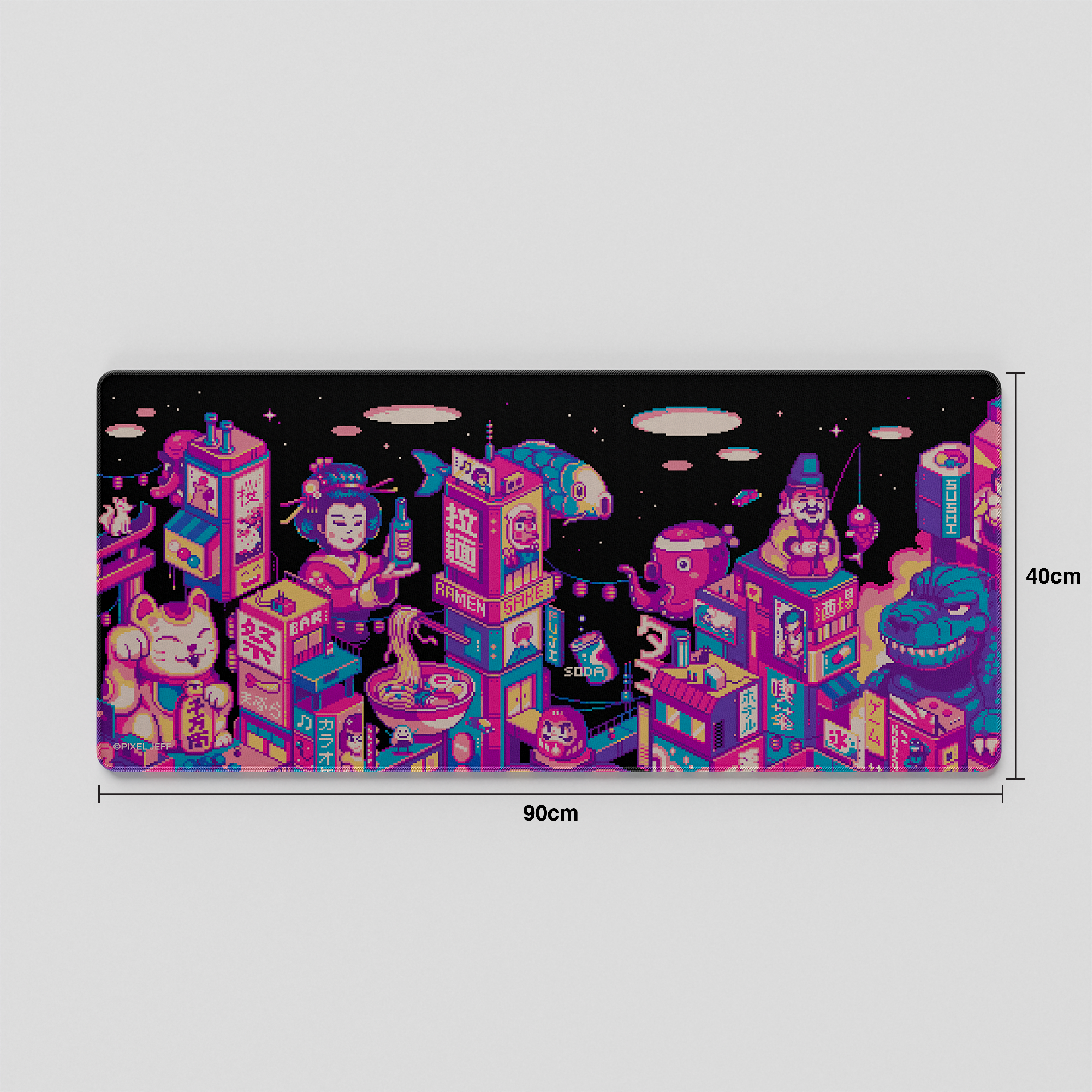 Thekapco x Pixel Jeff | Neon Japan Deskmat & Wristrest